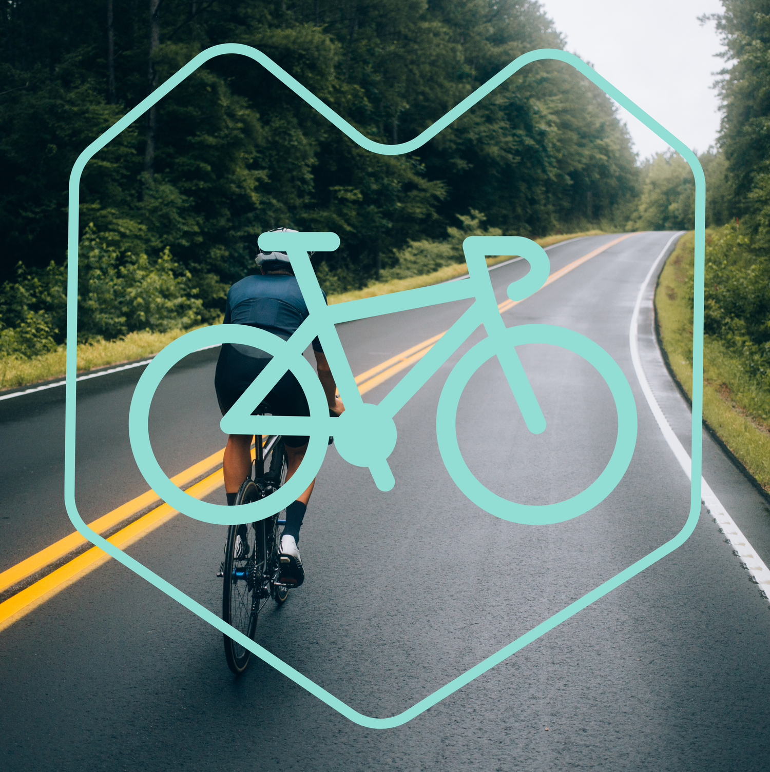 graphic over solo rider on country road