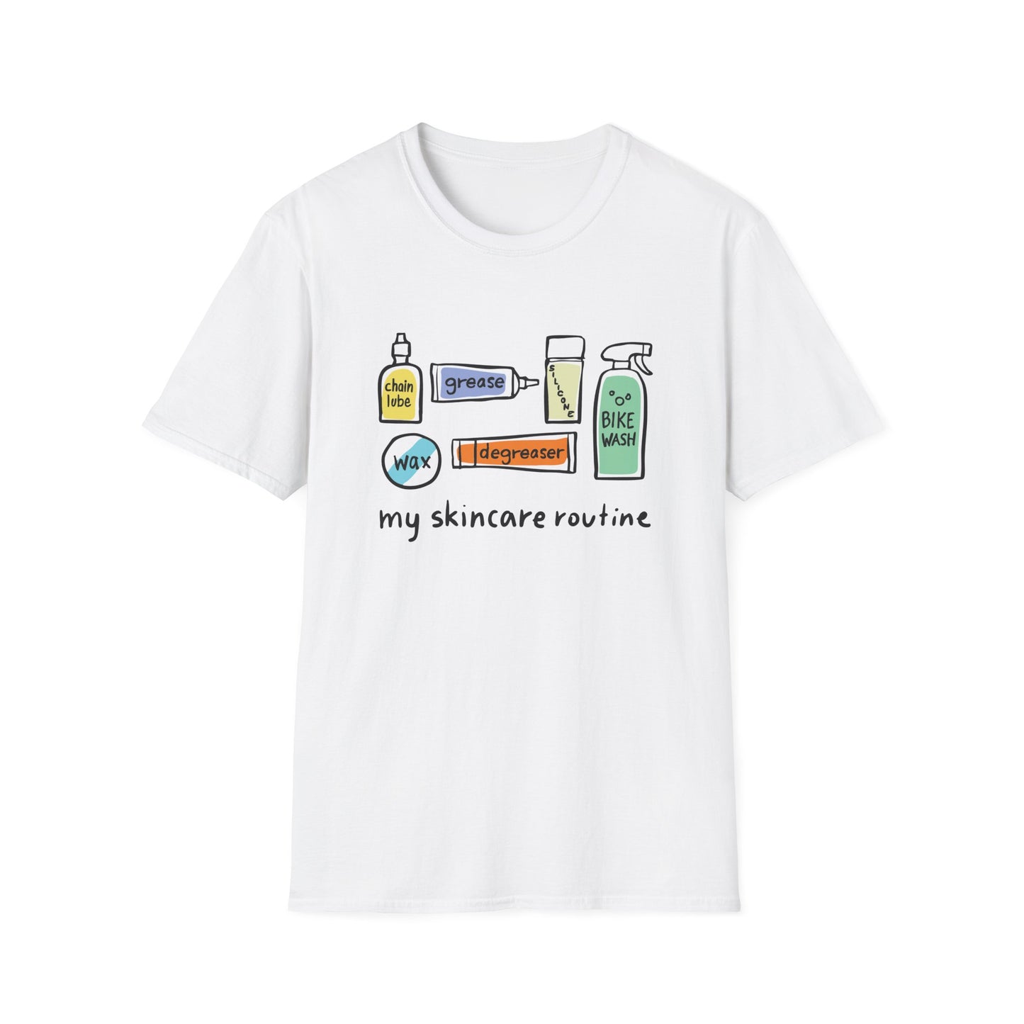 Bike Care T-Shirt — "My Skincare Routine" Cycling Maintenance Graphic Tee